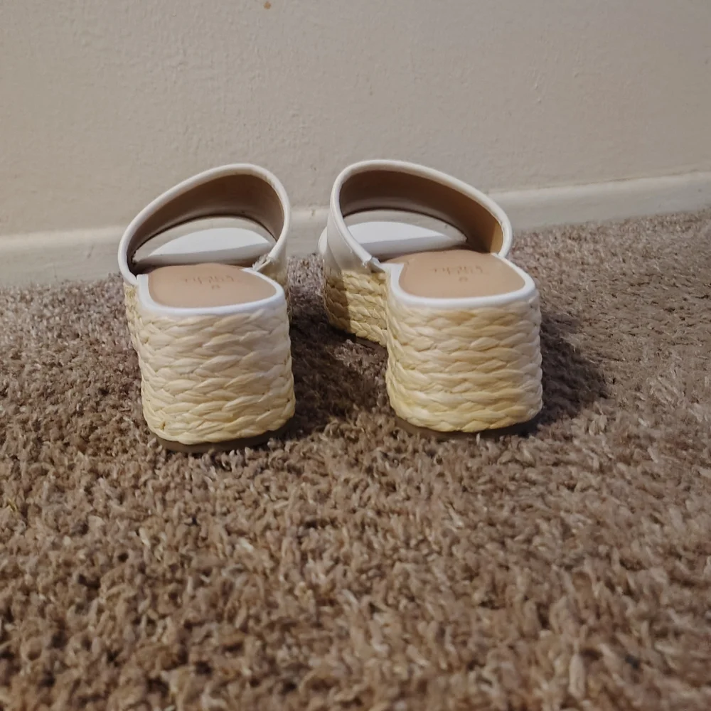 White Espadrille Platform Slide - Women